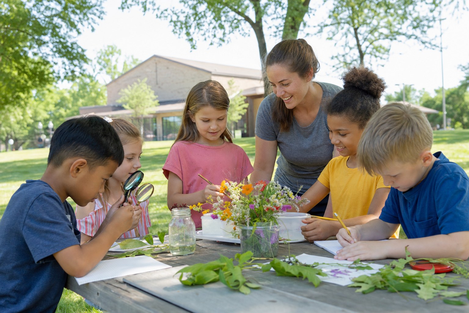 Children doing a supervised outdoor summer activity